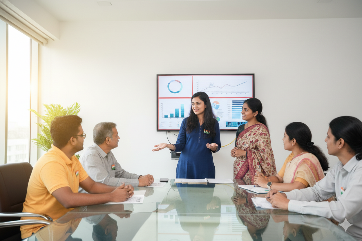 A team discussing ideas in a meeting